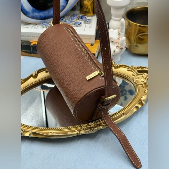🆕 OROTON 🧿 NWOT Margot Mini Cylindrical Leather Drum Bag, Whiskey Caramel - Picture 9 of 16